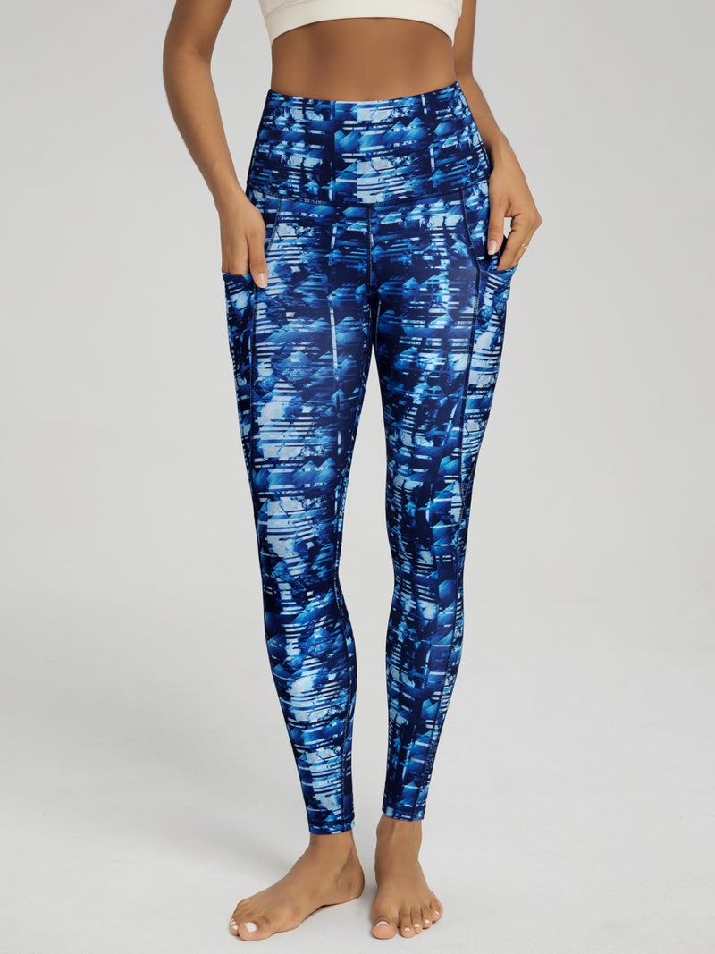 ODODOS Women's High Waisted Full Length Yoga Leggings with Pockets, 28" Inseam Tummy Control Non See Through Workout Athletic Running Yoga Pants, Indigo, Large - Image 2